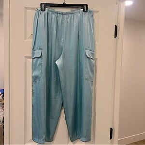 Victoria’s Secret Light Turquoise Satin Cargo Cropped Pants Y2K Vintage 2003